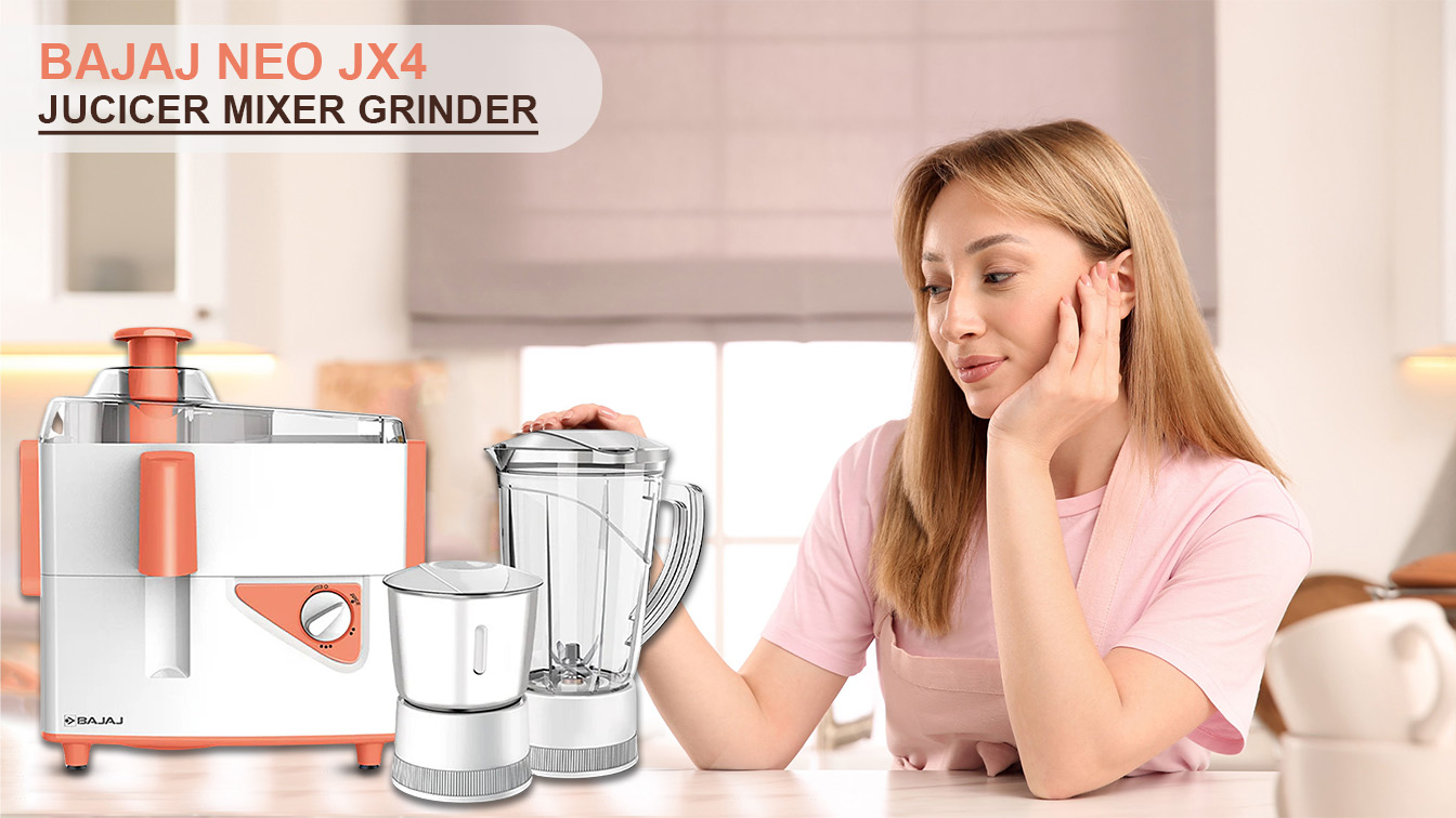 Buy Bajaj JX4 Neo Juicer Mixer Grinder | 450W | White & Orange