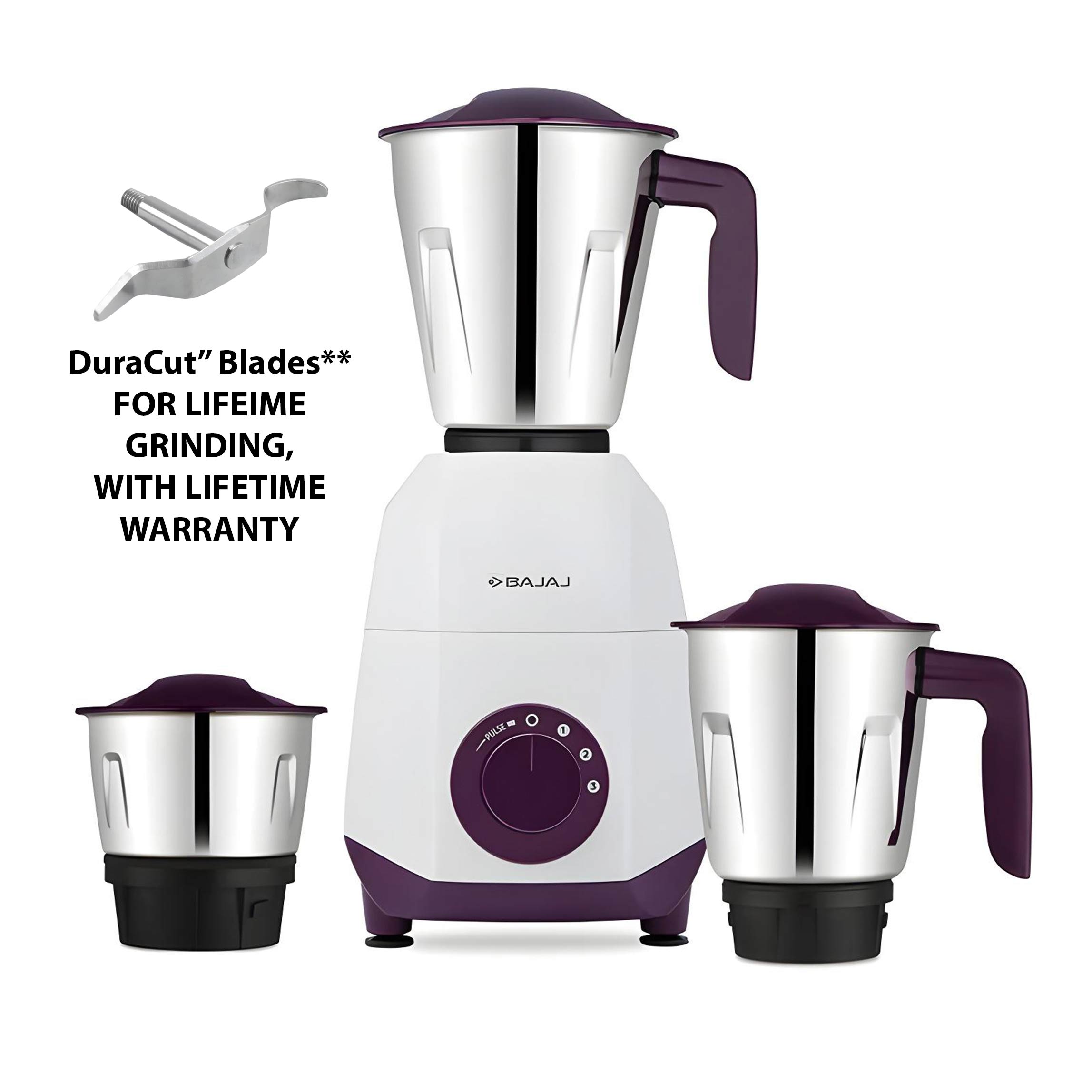 Bajaj Ninja Series Carve Mixer Grinder 750W Purple Stainless Steel  Jars Duracut Blades with Lifetime Warranty Easy Quick Juicing